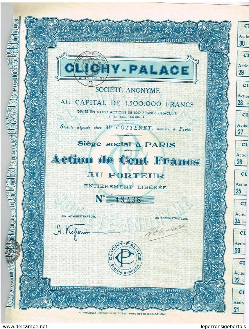 Titre Ancien - Clichy - Palace - Société Anonyme - - Kino & Theater