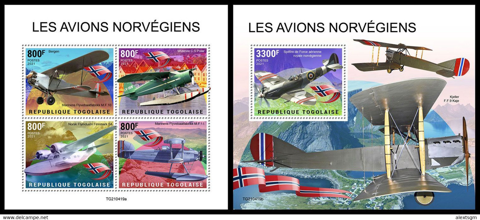 TOGO 2021 - Norwegian Planes, M/S + S/S. Official Issue [TG210419] - Aerei