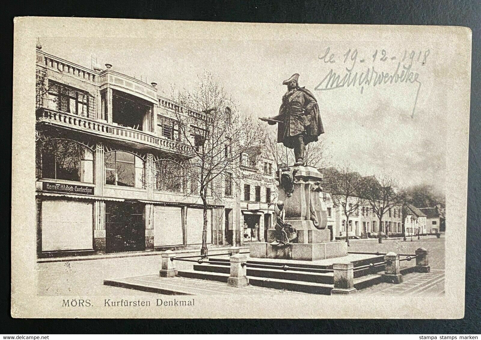 AK Litho Mörs Kurfürsten Denkmal Wohnhäuser 1918 Nicht Gelaufen - Moers