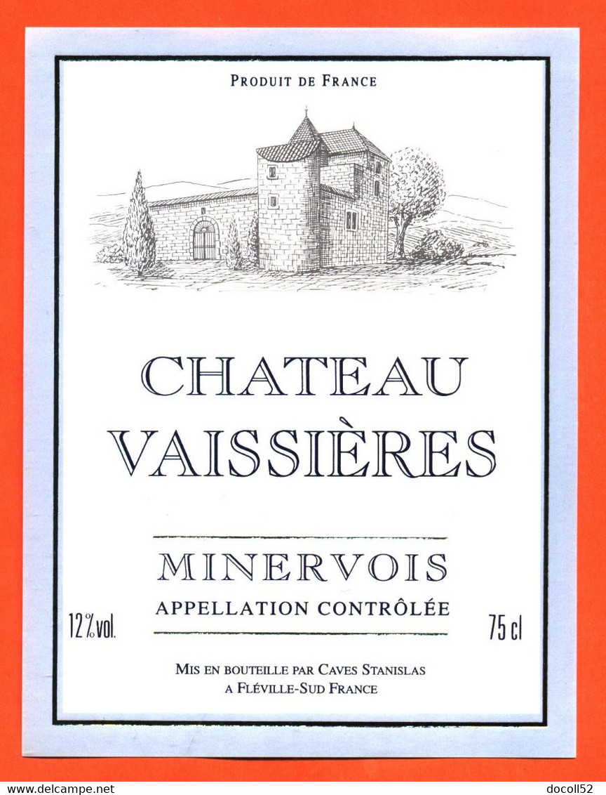Etiquette Neuve De Vin Minervois Chateau Vaissières - 75 Cl - Vin De Pays D'Oc