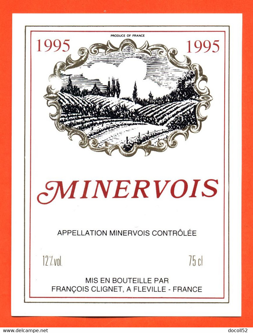 Etiquette Neuve De Vin Minervois 1995 François Clignet à Fléville - 75 Cl - Vin De Pays D'Oc