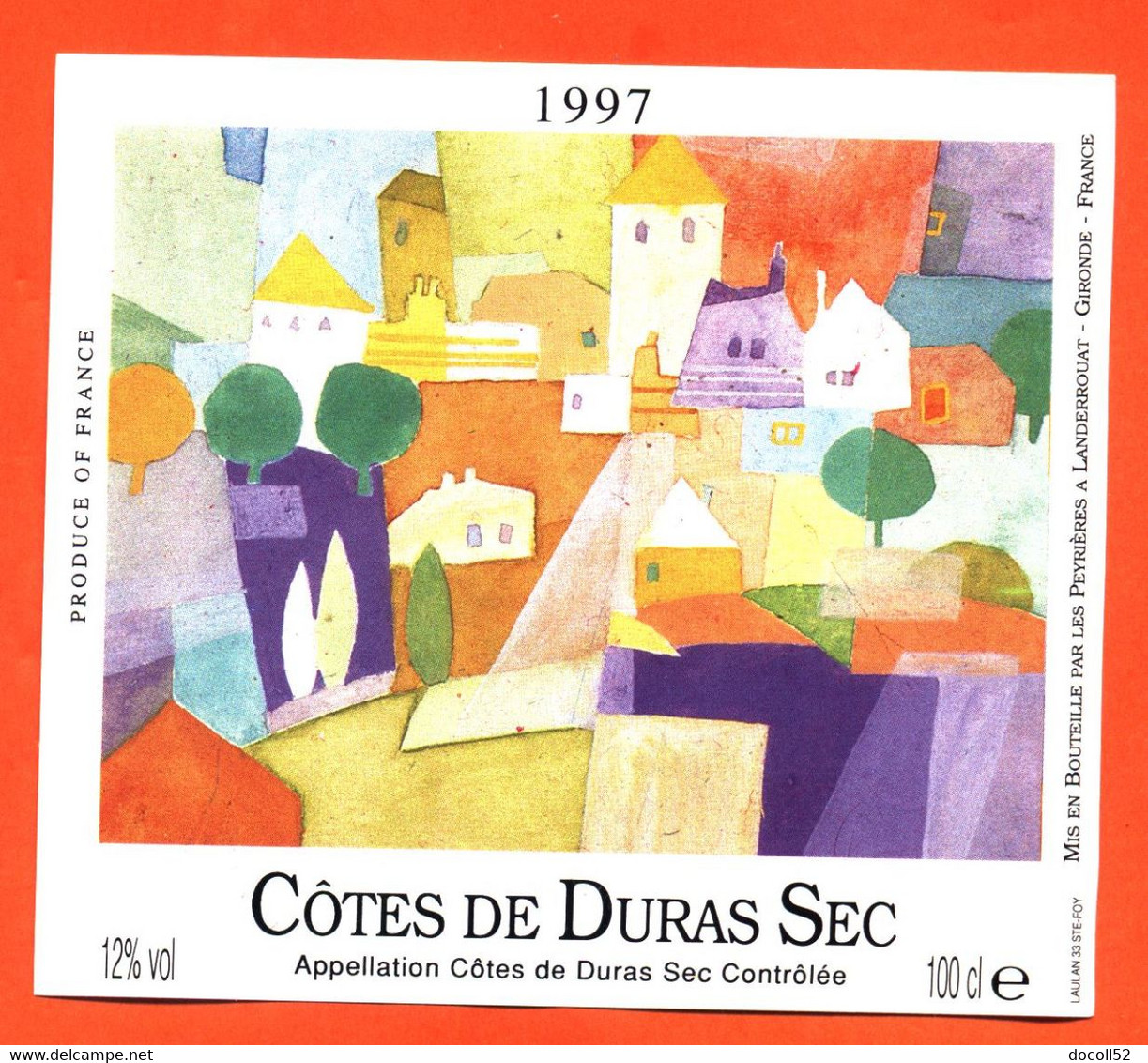 Etiquette Neuve De Vin Cotes De Duras 1997 Les Peyrières à Landerrouat- 75 Cl - Vin De Pays D'Oc