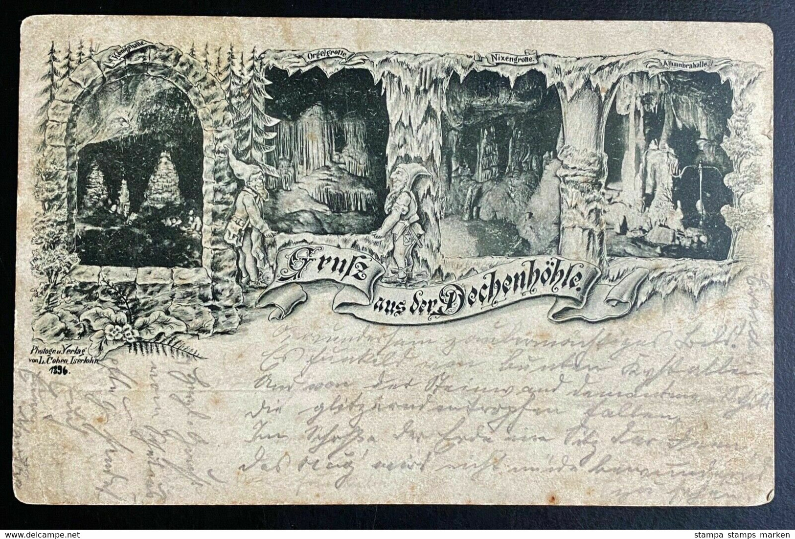 AK Litho Gruss Aus Der Dechenhöhle, Zwerge Bahnpost Fröndenberg-Letmathe 1896 - Iserlohn