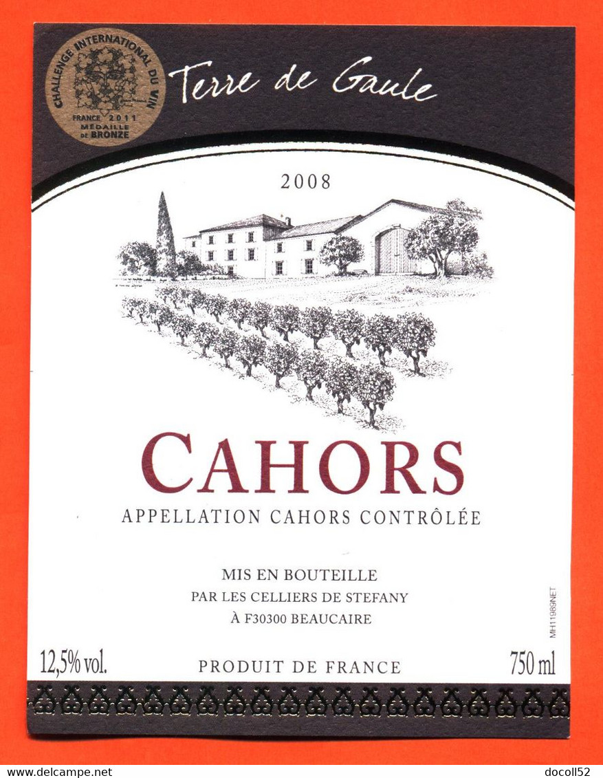 Etiquette Neuve De Vin De Cahors Terre De Gaule 2008 Celliers De Stéfany à Beaucaire - 75 Cl - Cahors