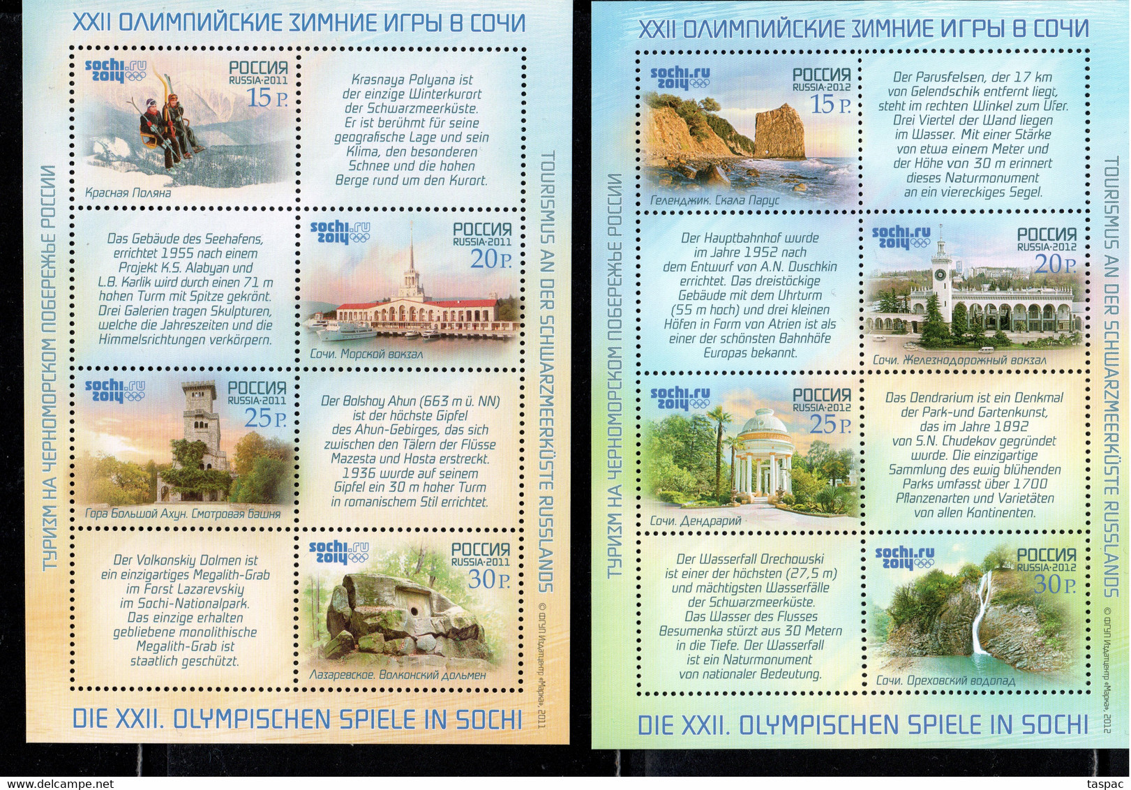 Russia 2011/2012 Mi# Block 153 IV And Block 162 IV ** MNH - Winter Olympic Games, Sochi / Tourism On Black Sea Coast - Inverno 2014: Sotchi