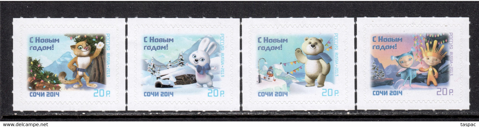Russia 2013 Mi# 1988-1991 ** MNH - Self-Adhesive - Winter Olympic And Paralympic Games, Sochi / Mascots - Inverno 2014: Sotchi