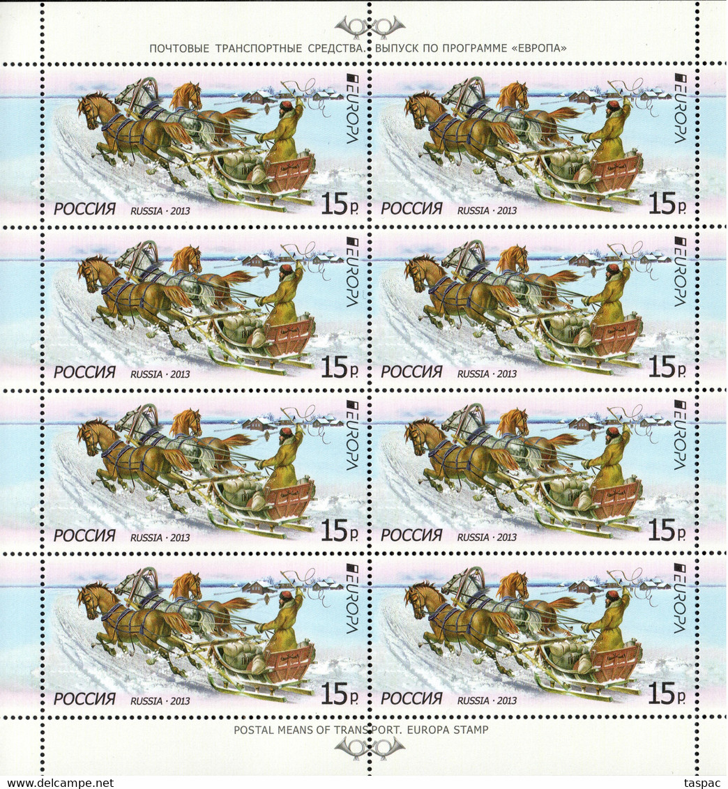 Russia 2013 Mi# 1925 Klb. II ** MNH - Sheet Of 8 - Type II In Presentation Pack - Europa / POSTAL MEANS OF TRANSPORT - Unused Stamps