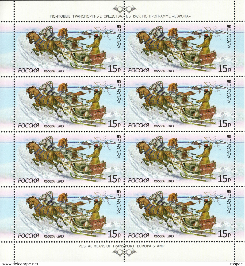 Russia 2013 Mi# 1925 Klb. II ** MNH - Sheet Of 8 - Type II In Presentation Pack - Europa / POSTAL MEANS OF TRANSPORT - Ongebruikt