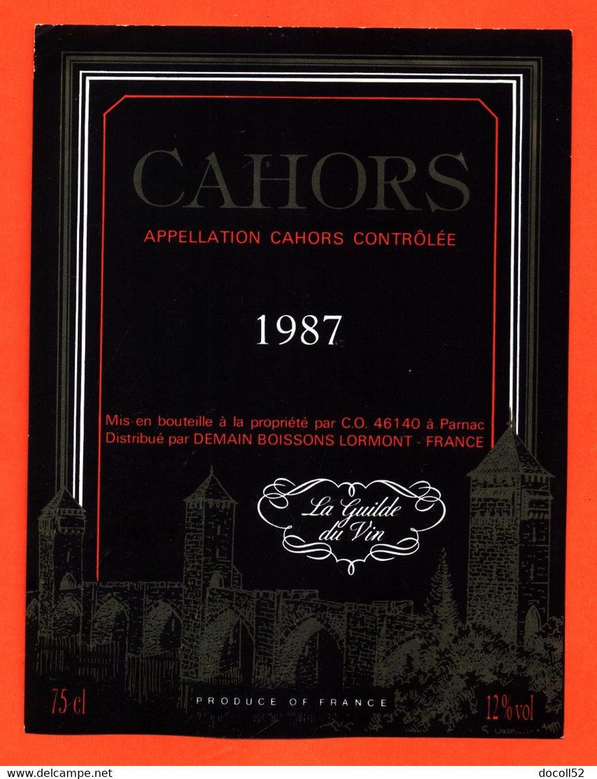 Etiquette Neuve De Vin De Cahors 1987 à Lormont - 75 Cl - Cahors