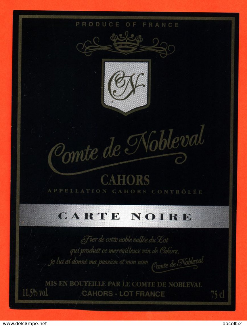 Etiquette Neuve De Vin De Cahors Comte De Nobleval à Cahors - 75 Cl - Cahors