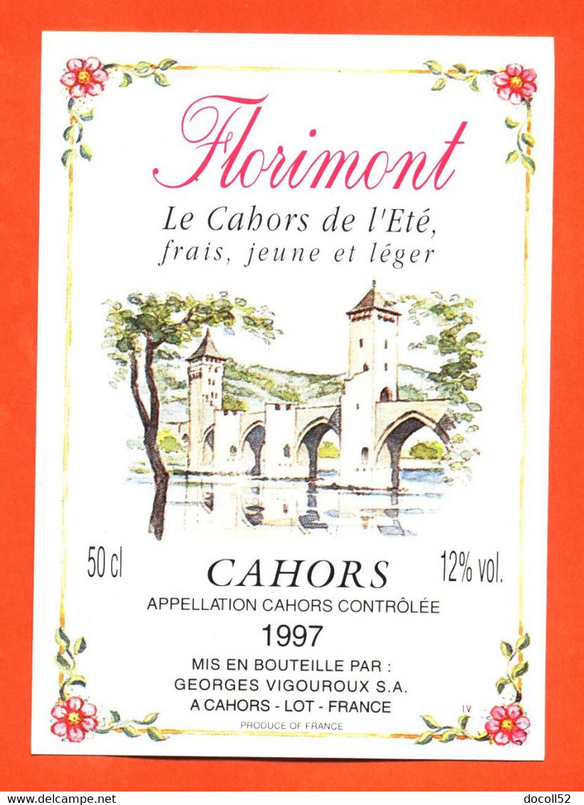 Etiquette Neuve De Vin De Cahors Florimont 1997 Georges Vigouroux à Cahors - 75 Cl - Cahors