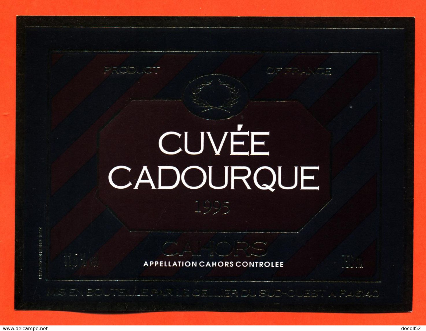 Etiquette Neuve De Vin De Cahors Cuvée Cadourque 1995 - 75 Cl - Cahors