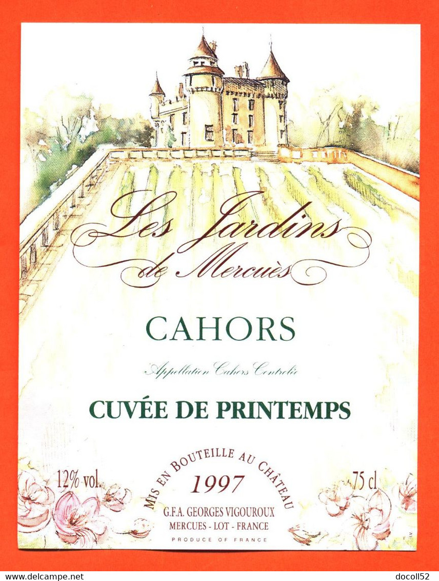 Etiquette Neuve De Vin De Cahors Les Jardins De Mercuès Cuvée De Printemps 1997 Georges Vigouroux à Mercuès - 75 Cl - Cahors