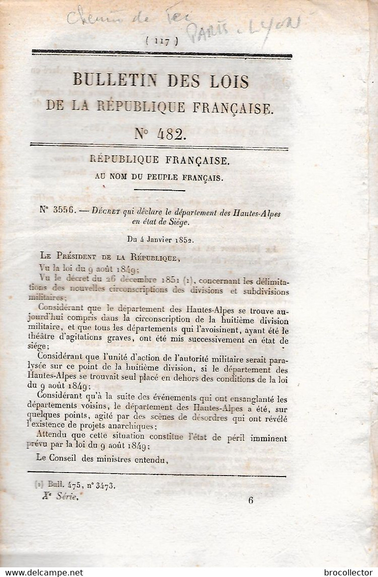 Décret De 1851 - Qui Déclare Le Gépartement Eb état De Siège - Cachets Généralité