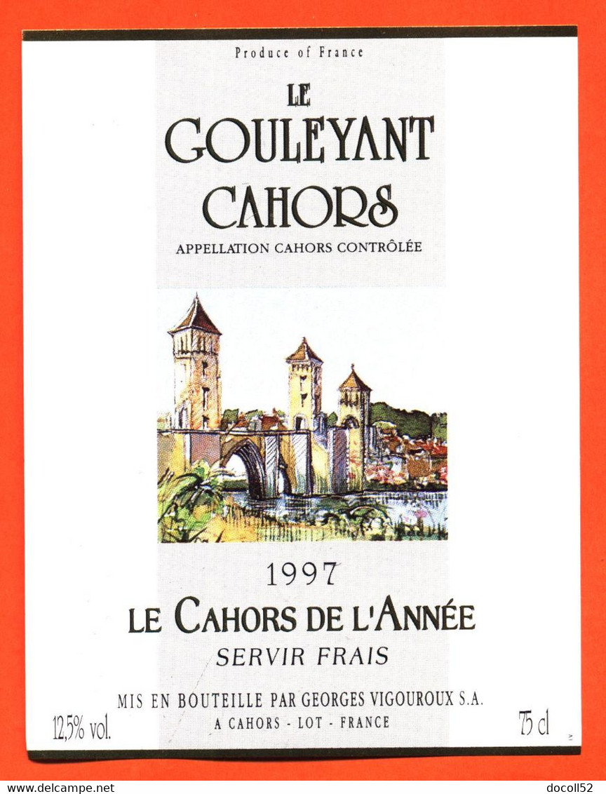 Etiquette Neuve De Vin De Cahors Le Gouleyant Cahors De L'année 1997 Georges Vigouroux à Cahors - 75 Cl - Cahors