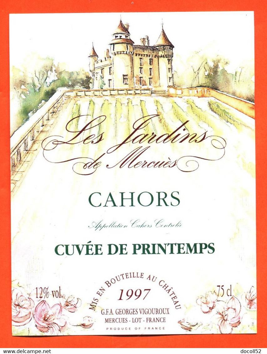 Etiquette Neuve De Vin De Cahors Les Jardins De Mercuès Cuvée De Printemps 1997 Georges Vigouroux à Mercuès - 75 Cl - Cahors