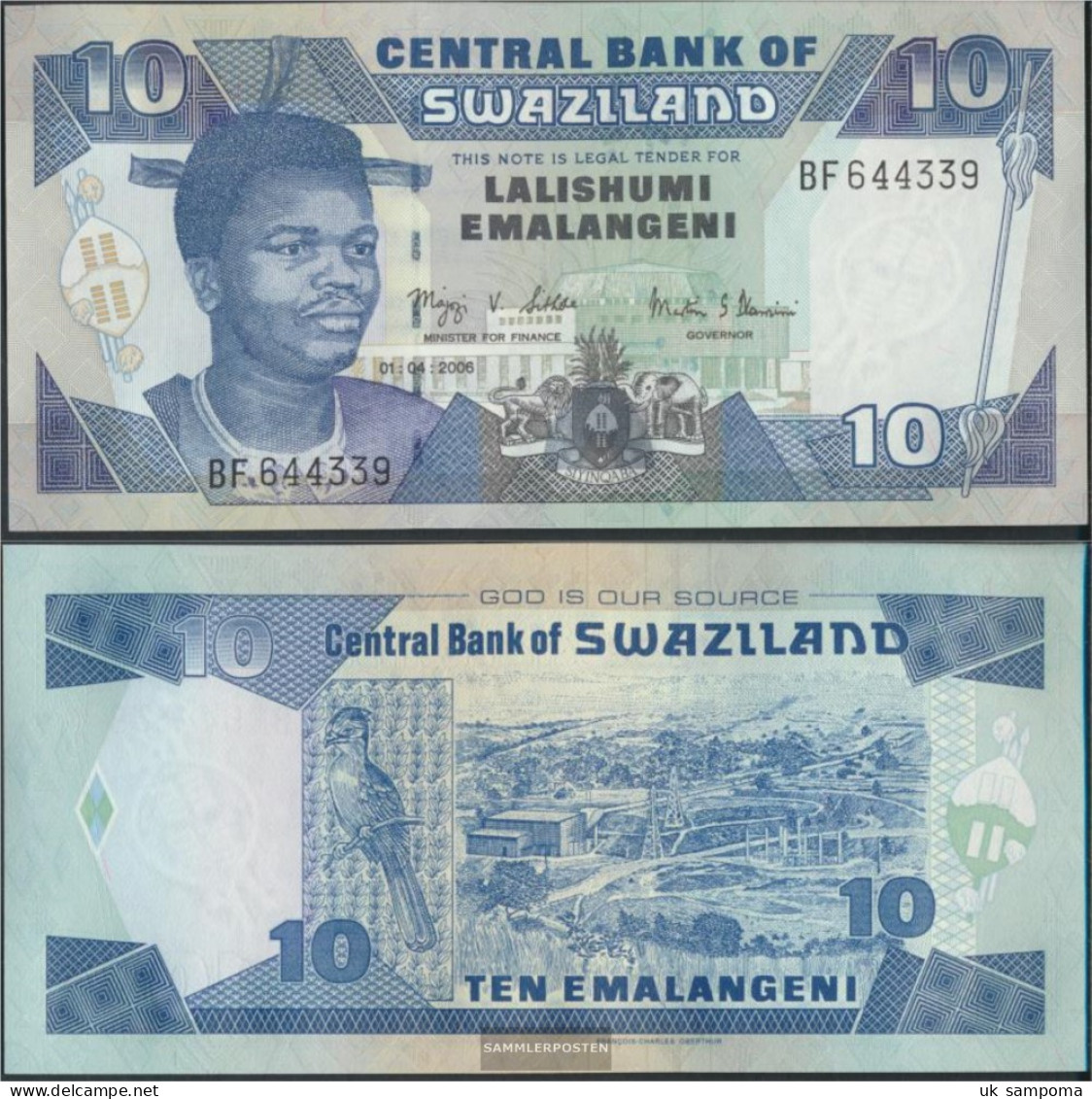 Swasiland Pick-number: 29c Uncirculated 2006 10 Emalangeni - Swasiland