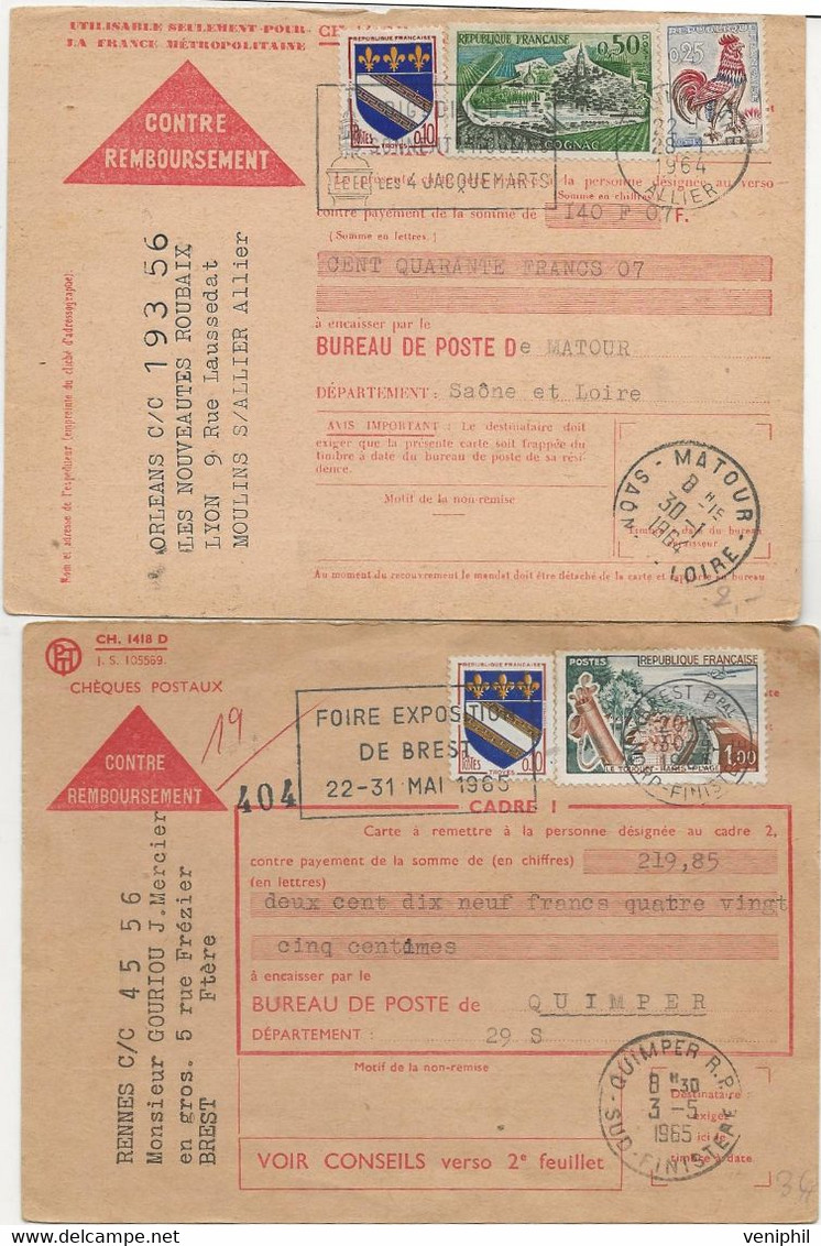 LOT DE 5 CARTES POSTALES REMBOURSEMENT SERVICE CHEQUES POSTAUX AFFRANCHISSEMENT DIVERS -ANNEE 1939 A 1965 - 1921-1960: Modern Tijdperk