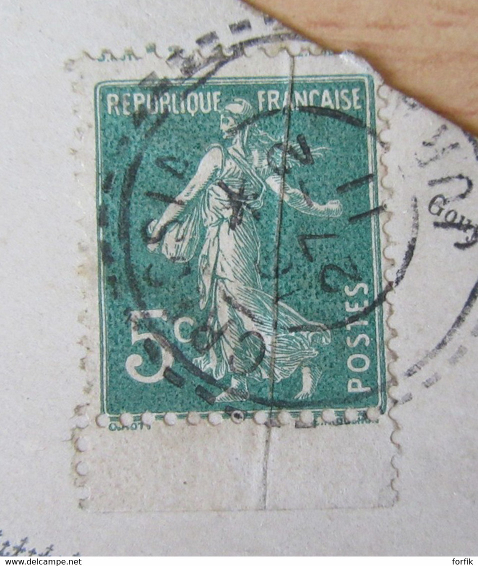 Timbre Semeuse 5c N°137 (carnet) Avec Variété Pli Du Papier - Oblitéré Sur CP  Avec Cachet Boîte Mobile Au Verso - 1911 - Brieven En Documenten