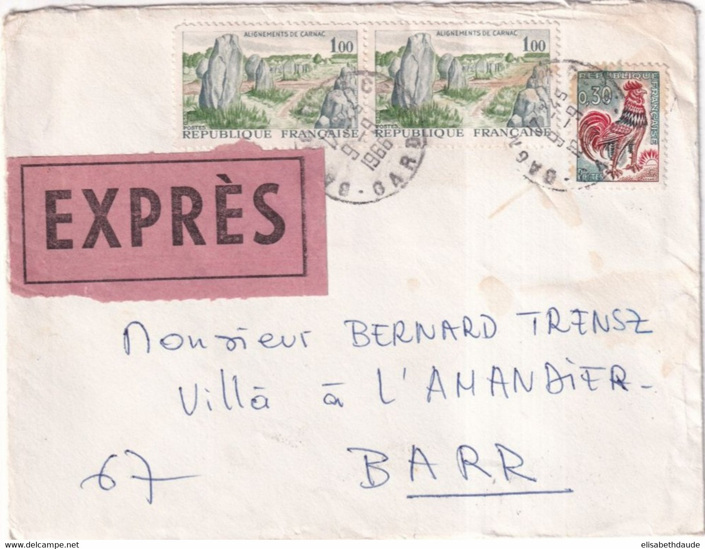 1966 - COQ DECARIS Sur ENVELOPPE EXPRES ! De BAGNOLS SUR CEZE (GARD) => BARR - 1962-1965 Gallo De Decaris