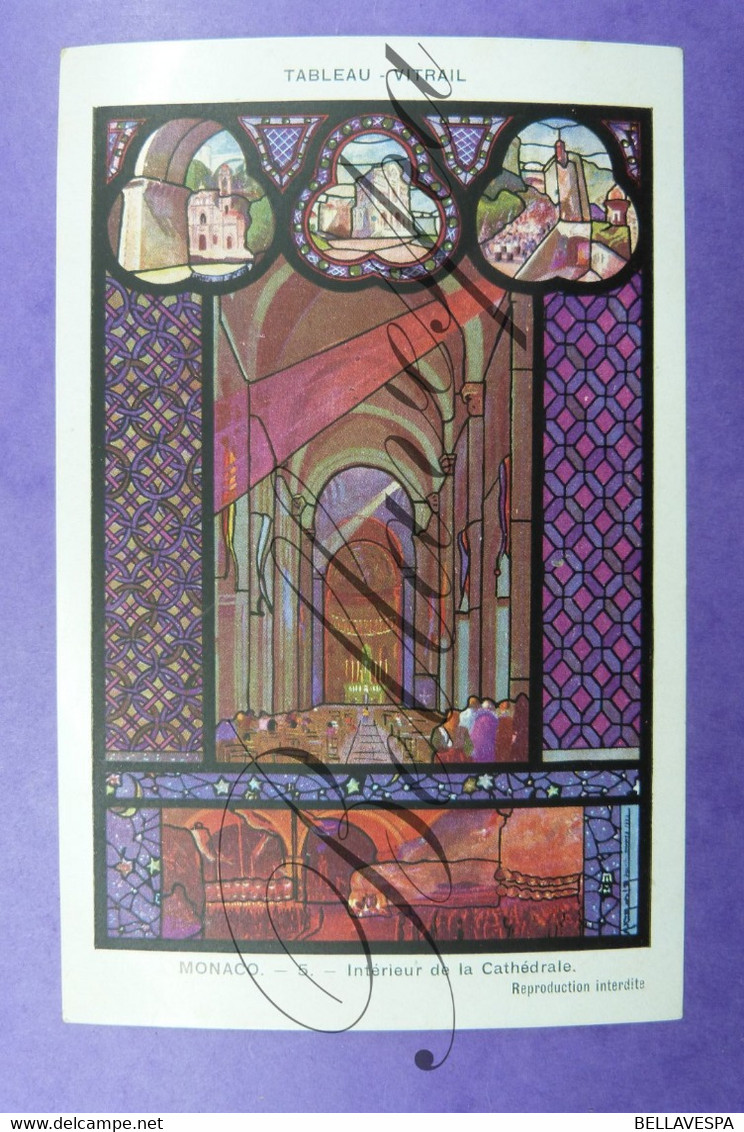 Monaco, Intérieur De La Cathédrale. Glasraam Tableau-vitrail Illustrateur Edit.Sainec Nice-2 X Cpa, N°2 & N°5 - Saint Nicholas Cathedral