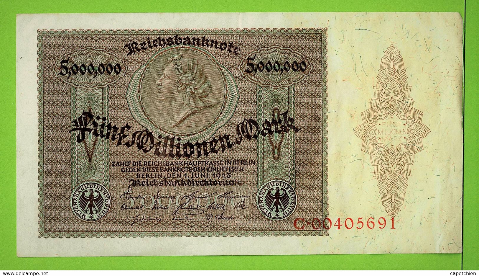 ALLEMAGNE / 5.000.000 MARK / REICHSBANKNOTE / 01 JUIN 1923 / C. 00405691 - 5 Miljoen Mark