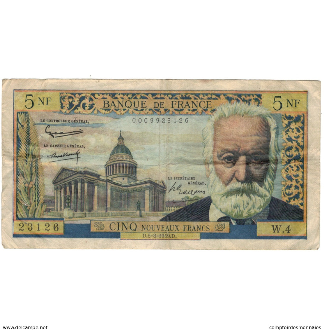 France, 5 Nouveaux Francs, 1959, 23126W.4, TB+, Fayette:56.01, KM:141a - 5 NF 1959-1965 ''Victor Hugo''