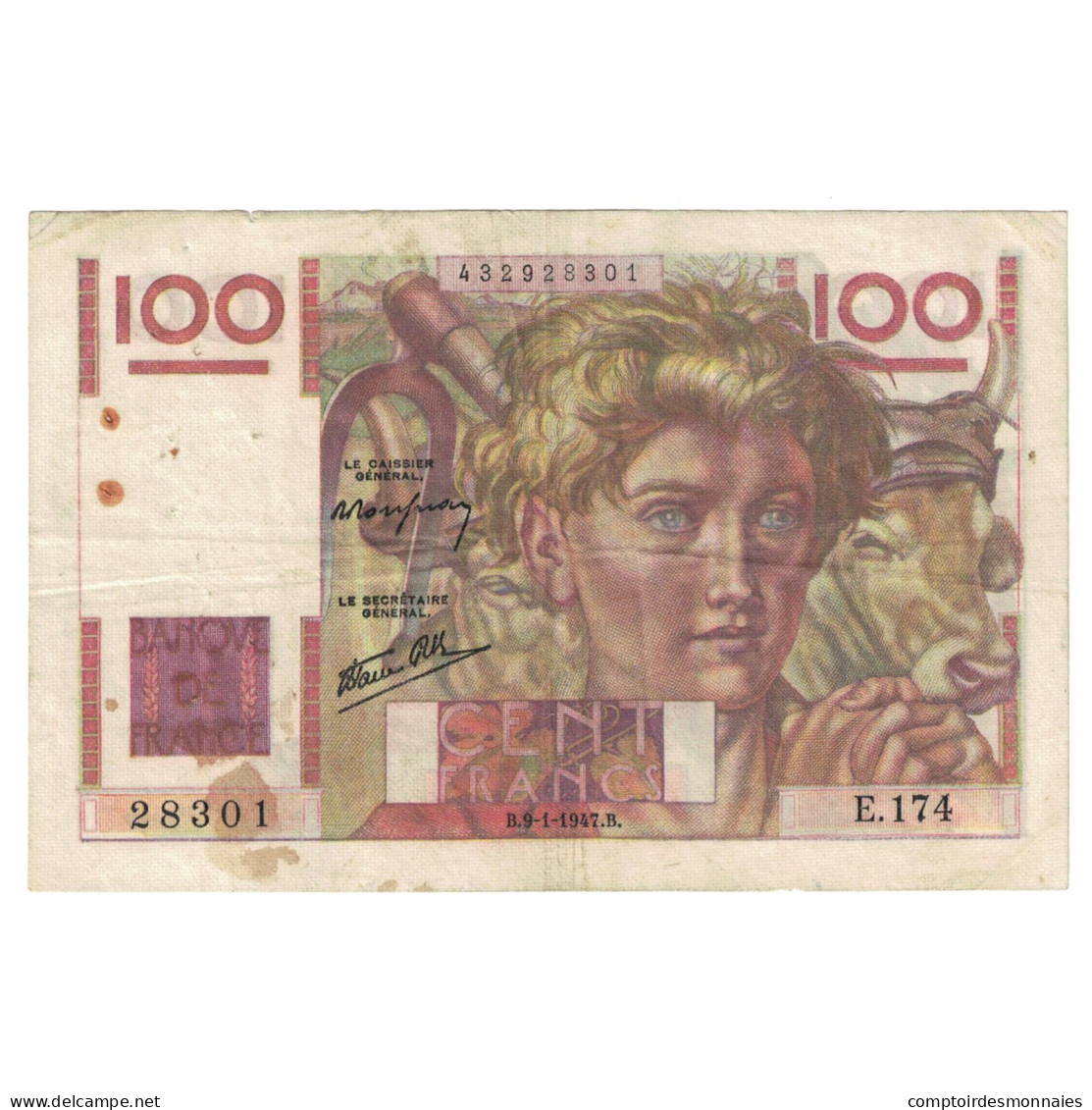 France, 100 Francs, Jeune Paysan, 1947, E.174, TTB, Fayette:28.13, KM:128a - 100 F 1945-1954 ''Jeune Paysan''
