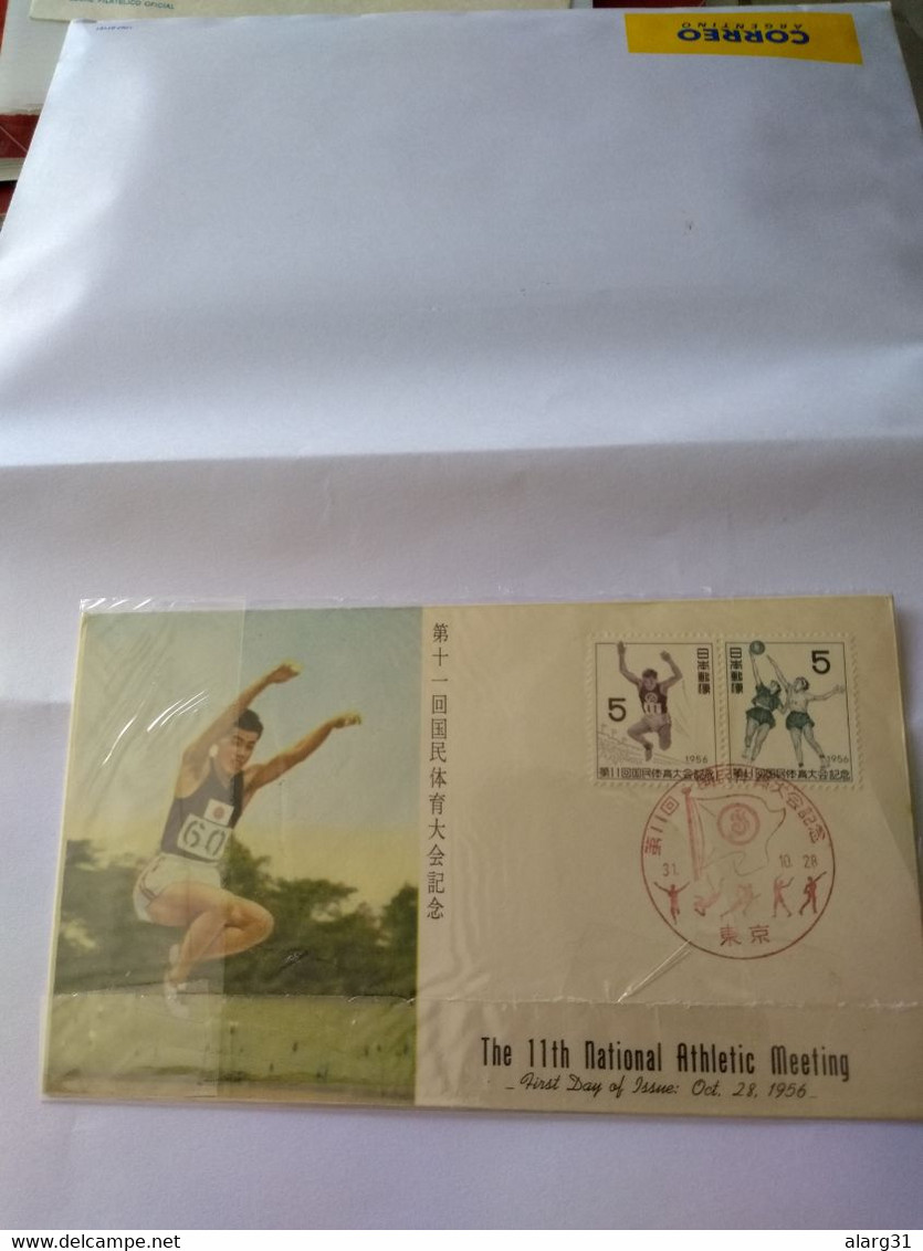 Japan.fdc 11 Ntnl Sport Games.yv 584/5.jumping Women Basquetball.pmk Athketics31/0ct 1956.not Pu.e 7 Reg Post.commems. - Briefe U. Dokumente