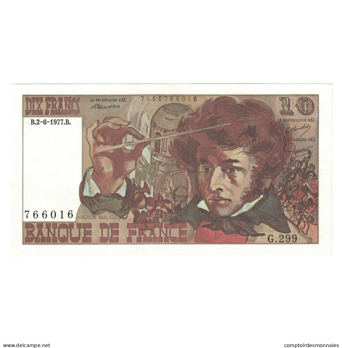 France, 10 Francs, Berlioz, 1977, 1977-06-02, SPL+, Fayette:63.22, KM:150c - 10 F 1972-1978 ''Berlioz''