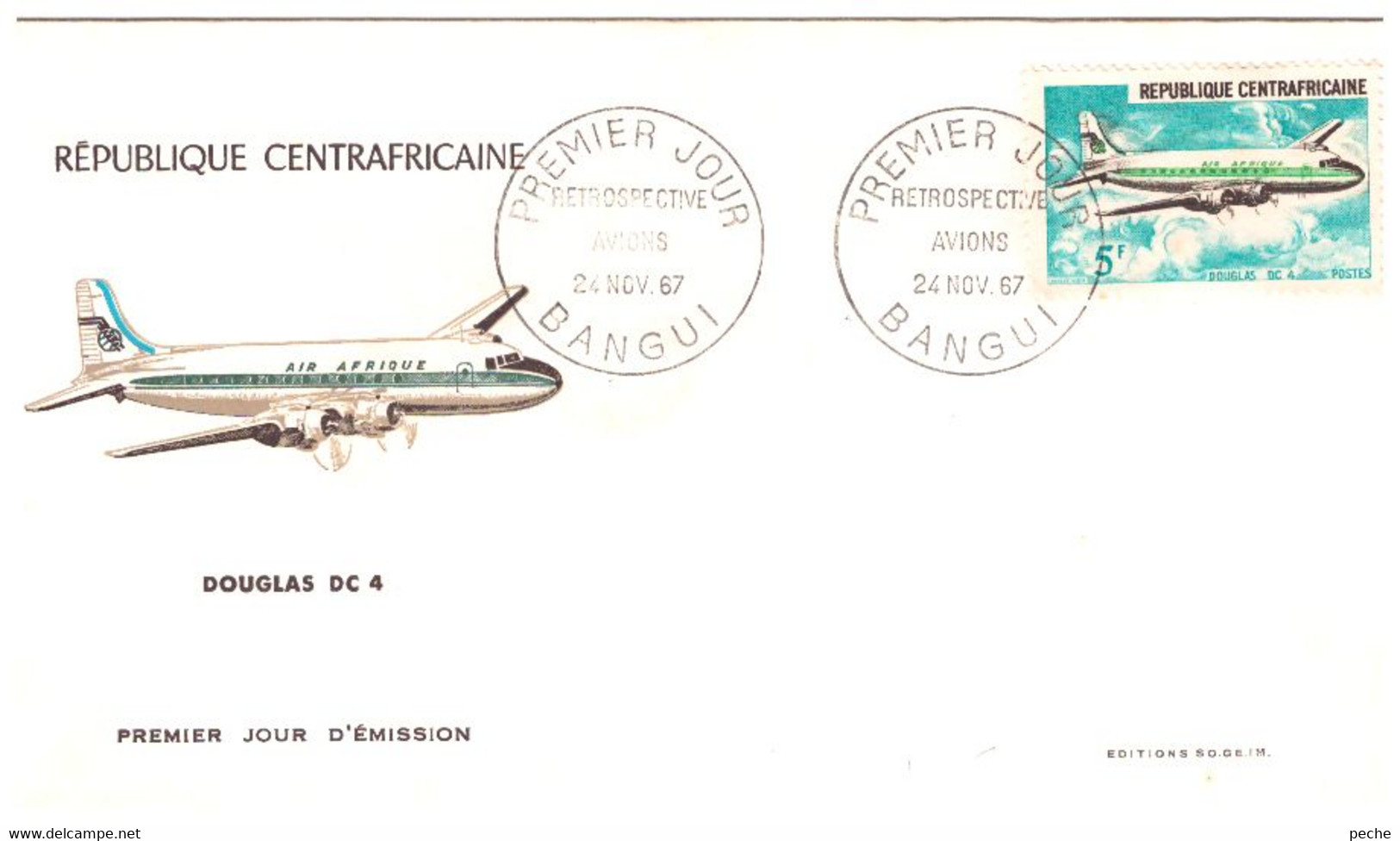 N°873 N -FDC République Centrafricaine -Douglas DC 4- - Aerei
