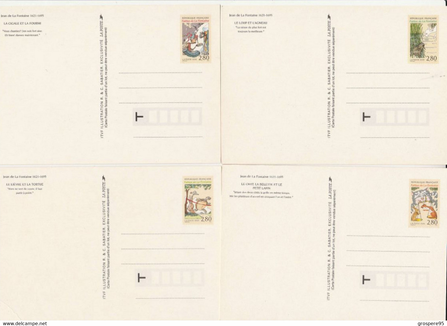 JEAN DE LA FONTAINE LOT 6 CARTES POSTALES TIMBREES ILLUSTREES LES FABLES - Märchen, Sagen & Legenden