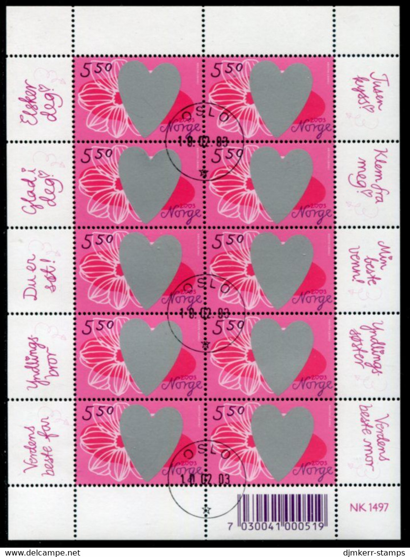 NORWAY 2003 Valentine's Day Sheetlet Used.  Michel  1462 Kb - Used Stamps