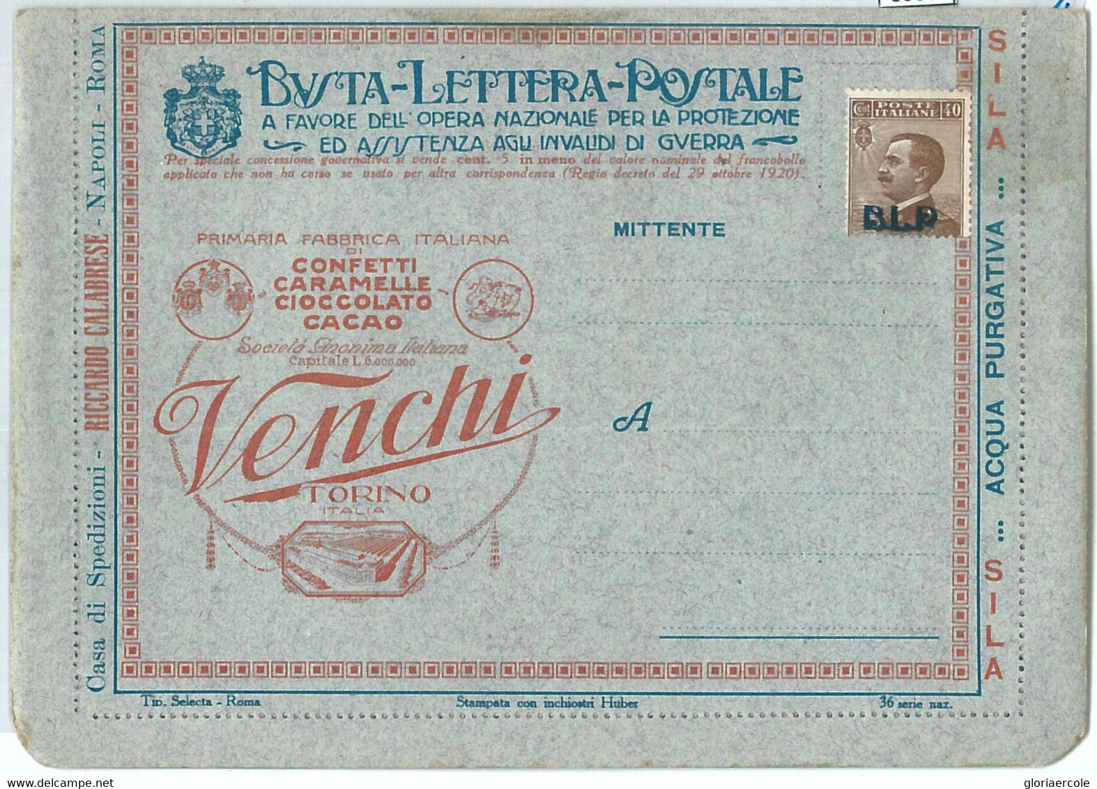 69607 - ITALY - POSTAL HISTORY - BLP Advert COVER # 4g - GASTRONOMY Sweets COCOA - Stamps For Advertising Covers (BLP)