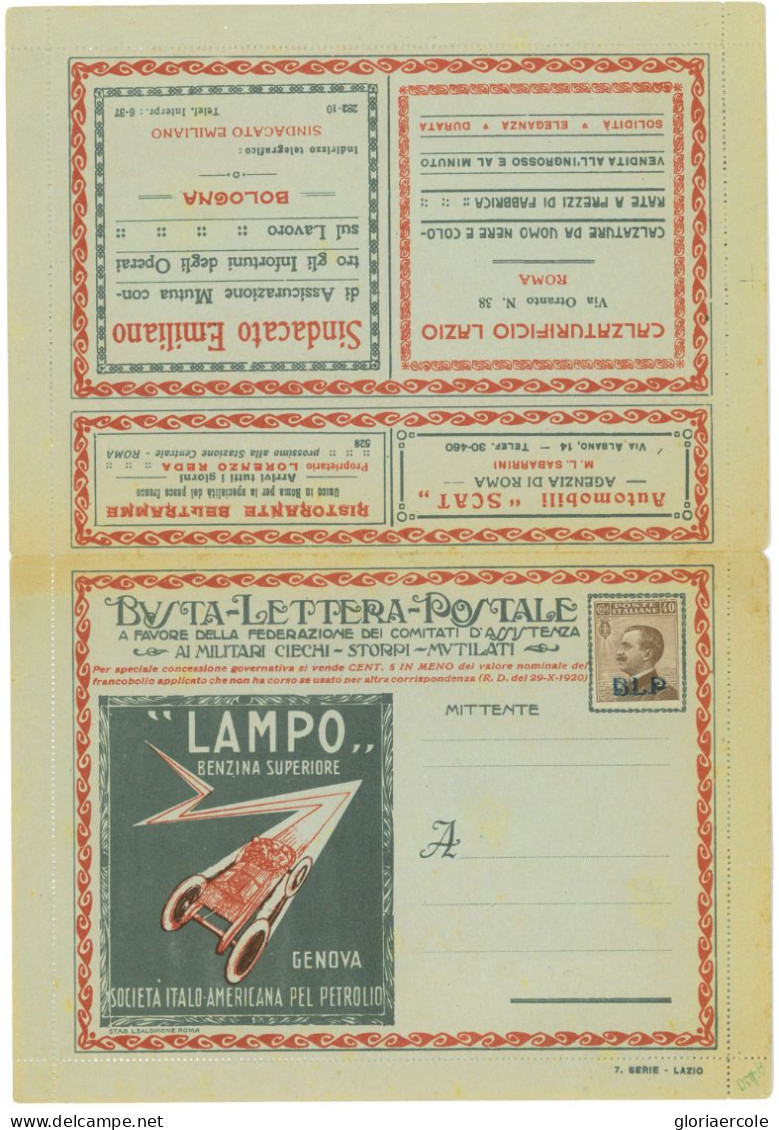 69594 - ITALY - POSTAL HISTORY - BLP Advertising COVER # 4  - AUTO Petrol CARS - Stamps For Advertising Covers (BLP)