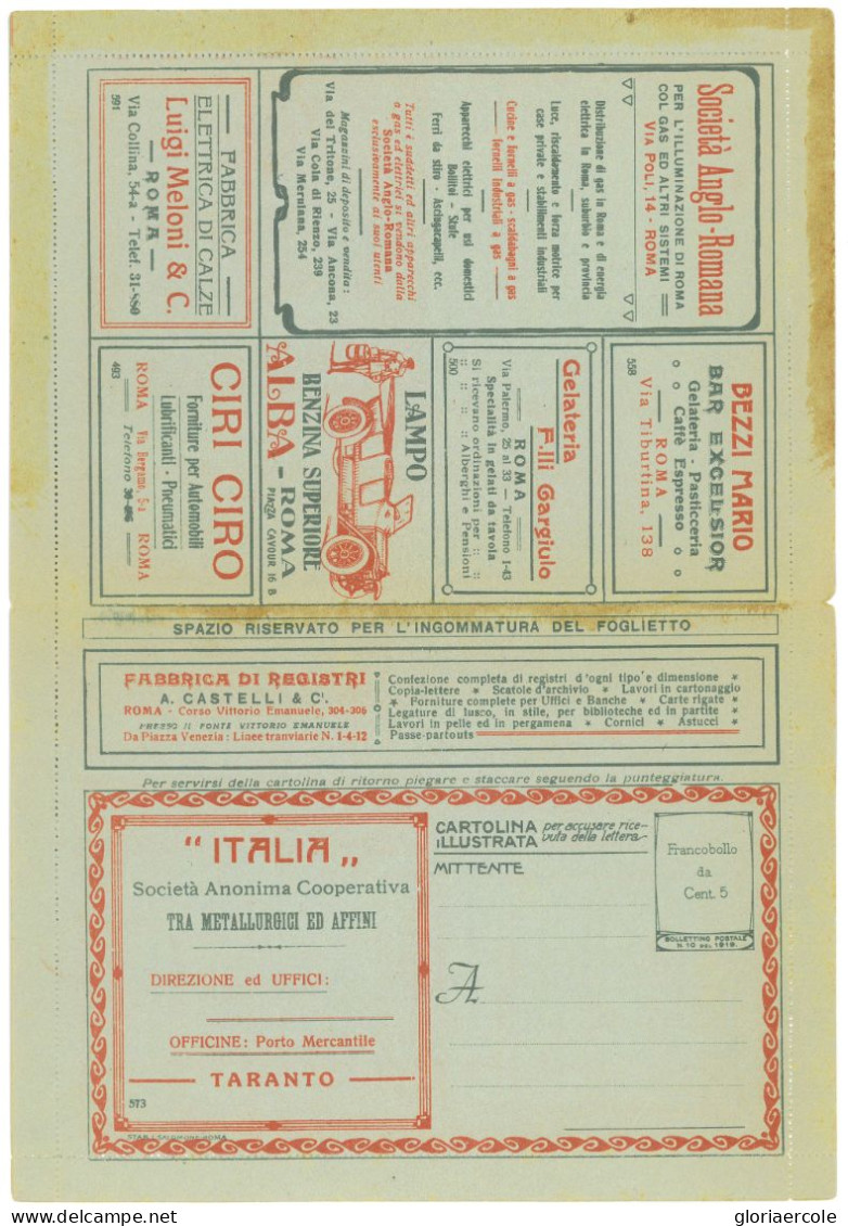 69594 - ITALY - POSTAL HISTORY - BLP Advertising COVER # 4  - AUTO Petrol CARS - Stamps For Advertising Covers (BLP)