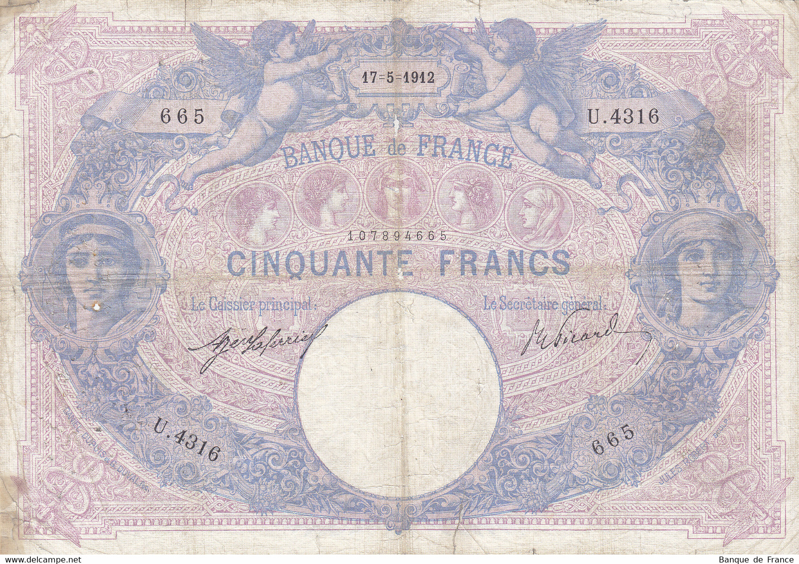 Billet 50 F Bleu Et Rose Du 17-5-1912 FAY 14.25 Alph. U.4316 - 50 F 1889-1927 ''Bleu Et Rose''