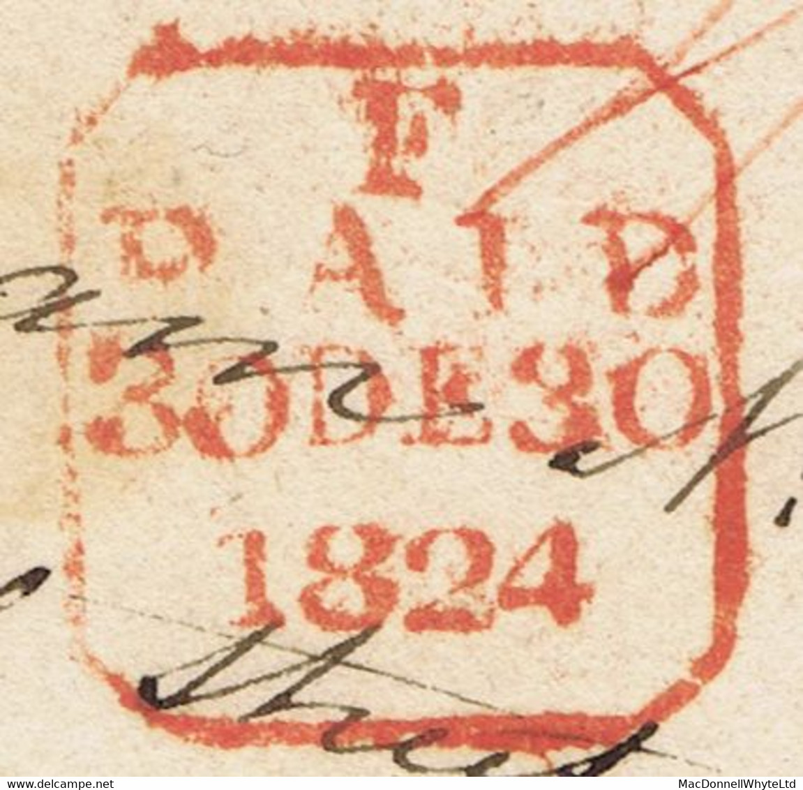 Ireland Antrim 1824 Cover To Dublin Prepaid '11' Bushmills Unframed POST PAID In Red, BUSHMILLS/127 Mileage Mark - Préphilatélie