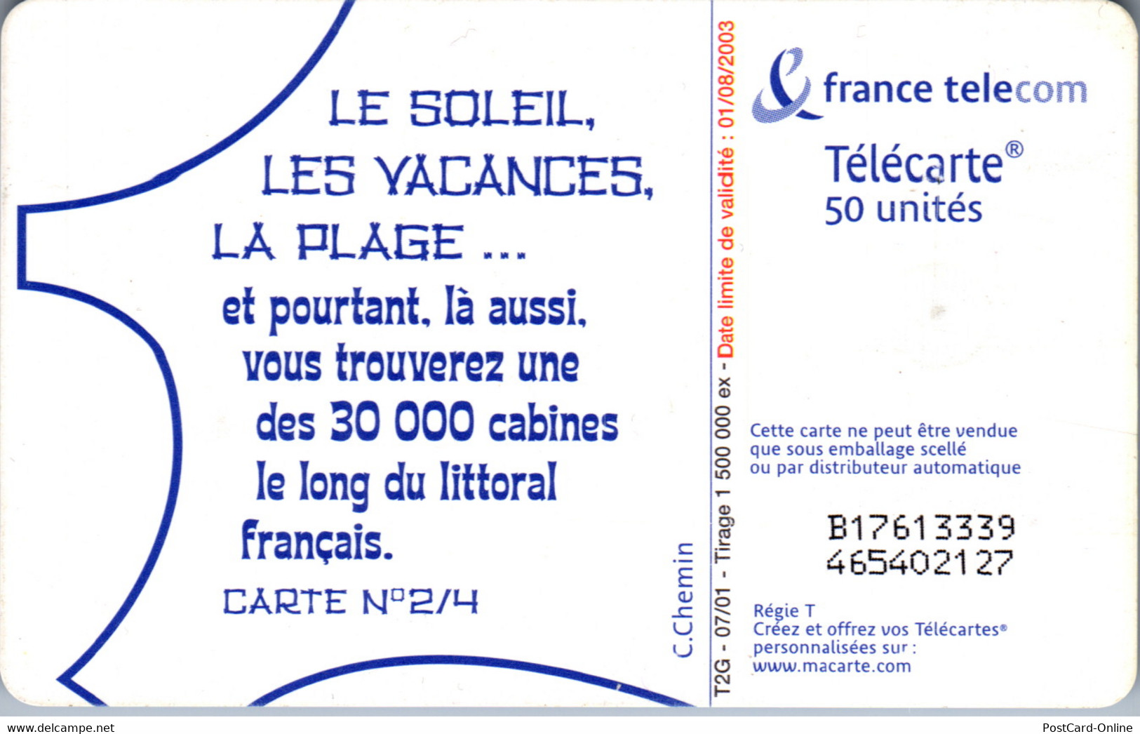 30307 - Frankreich - Le Soleil , Les Vacances , La Plage , Carte N° 2/4 - 2001