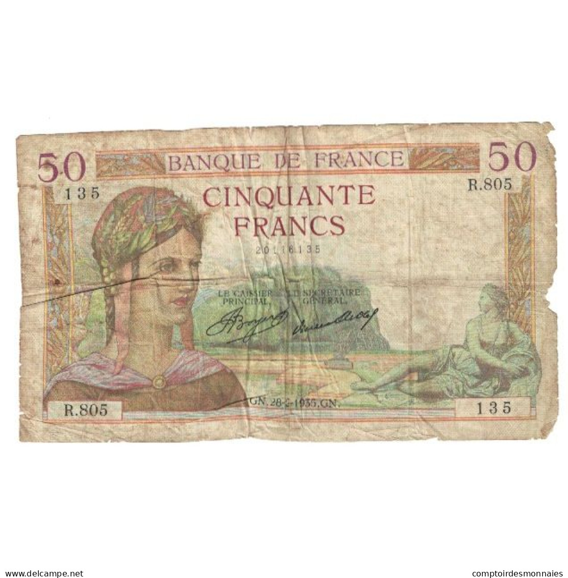 France, 50 Francs, Cérès, 1935, R.805, B, Fayette:17.5, KM:81 - 50 F 1934-1940 ''Cérès''