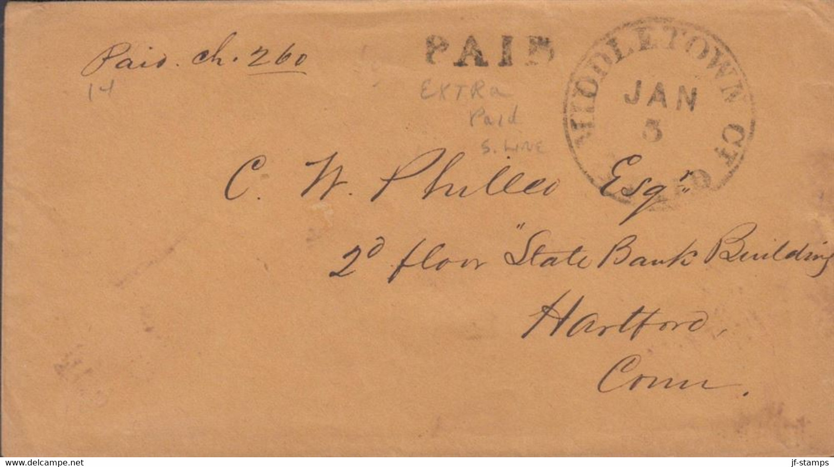 1840. USA. MIDDLETOWN CT JAN 5 PAID + PAID On Small Cover To Hartford, Conn. Manuscript Paid Ch 260. Inter... - JF428322 - …-1845 Voorfilatelie
