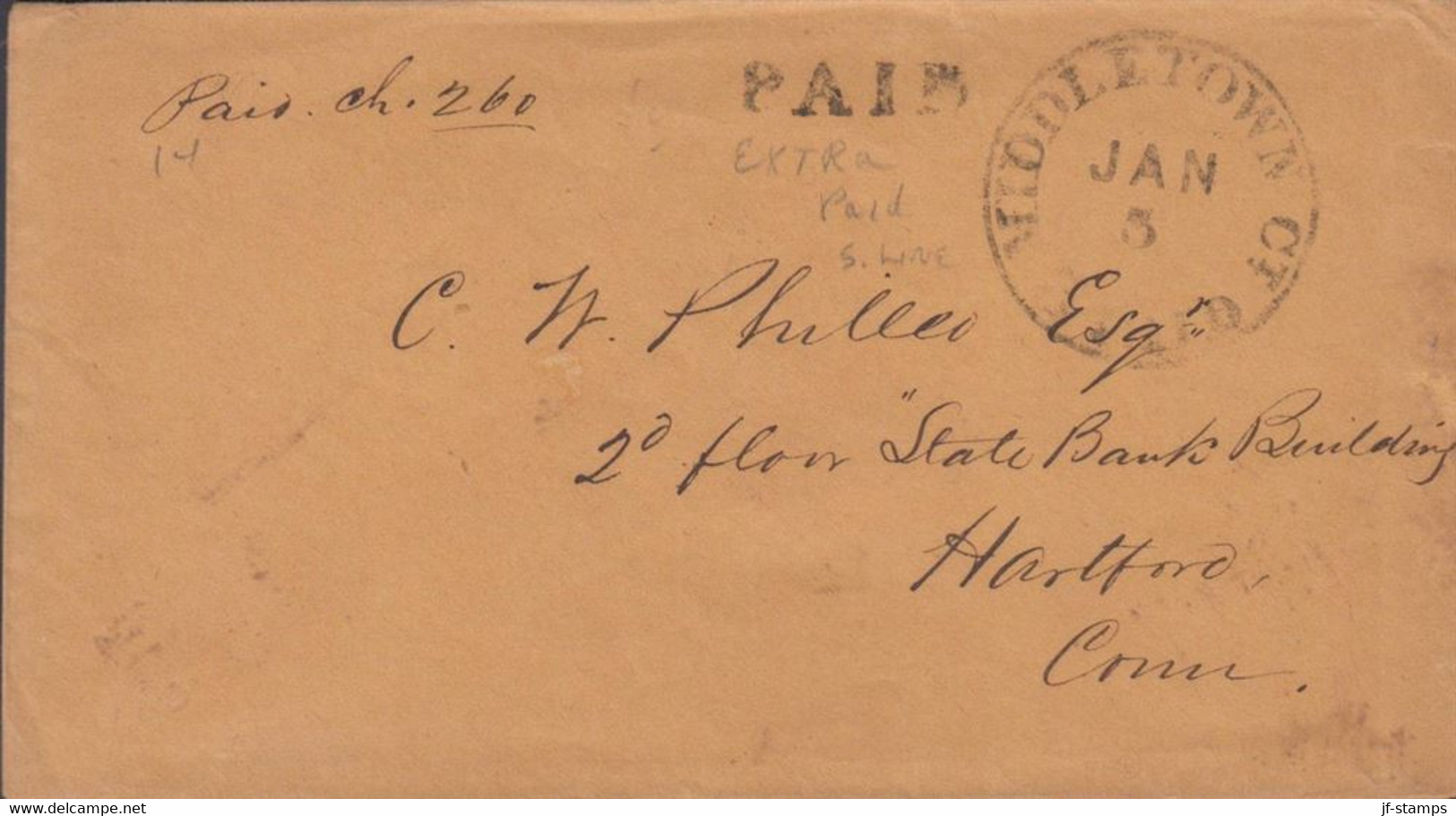 1840. USA. MIDDLETOWN CT JAN 5 PAID + PAID On Small Cover To Hartford, Conn. Manuscript Paid Ch 260. Inter... - JF428322 - …-1845 Prephilately