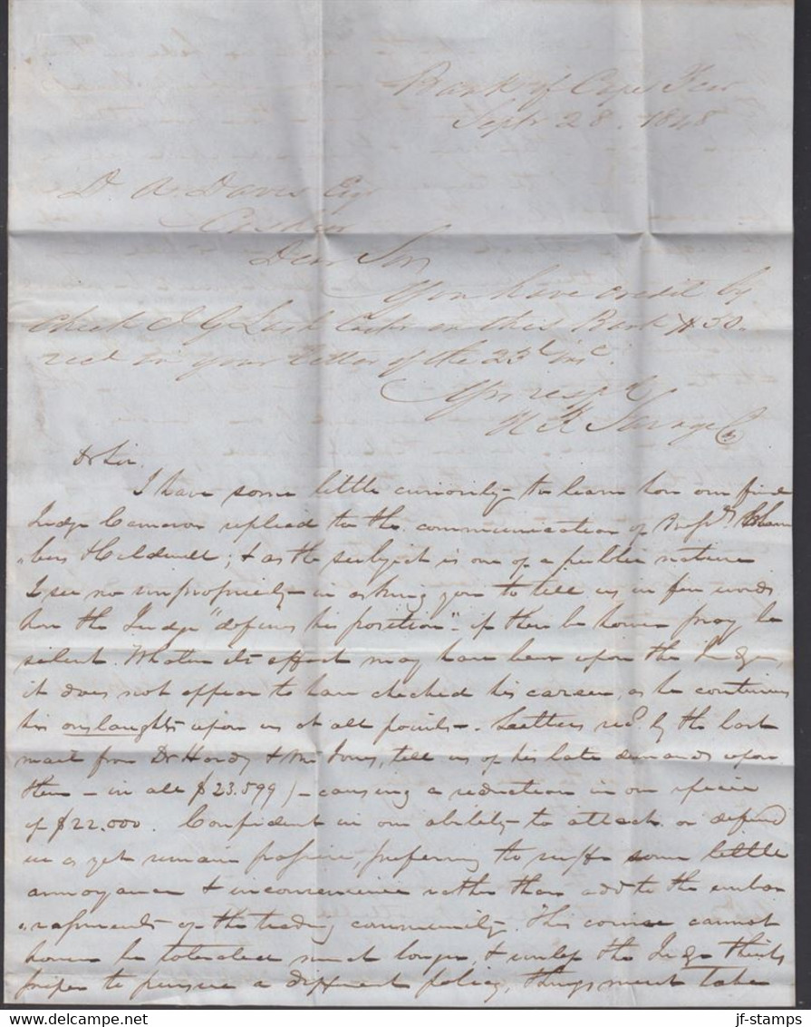 1848. USA. 5 + WATERTOWN SEP 29 N.C. To Salisbury. Sender Bank Of Cape Fear. Interesting Cover And Content... - JF428324 - …-1845 Vorphilatelie