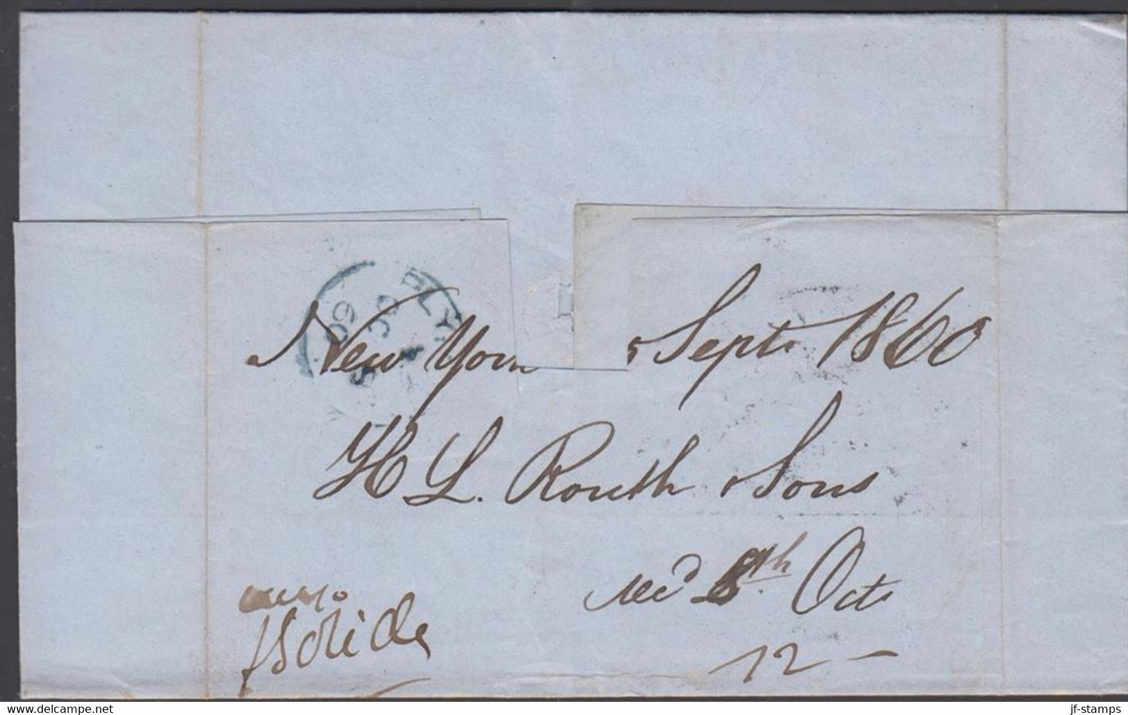 1860. USA. Interesting Transatlantic Cover Pr. Asia From New York To Plymount, England 1860. Cancelled 5 S... - JF428326 - …-1845 Vorphilatelie