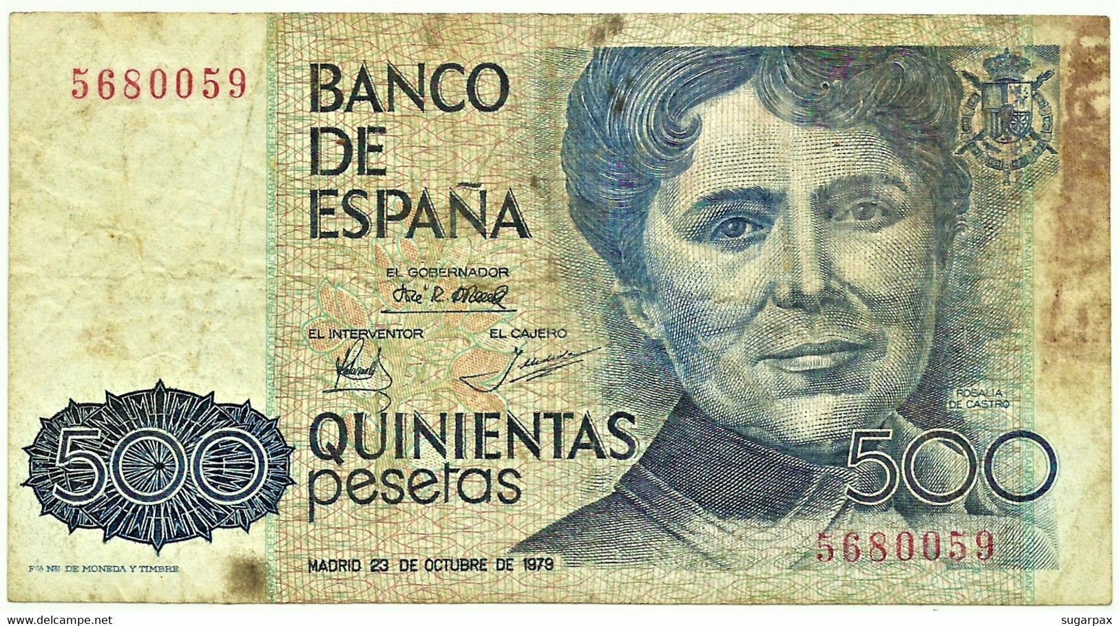 ESPAÑA - 500 Pesetas - 23.10.1979 ( 1983 ) - Pick 157 - SIN Serie - Rosalia De Castro - 500 Pesetas