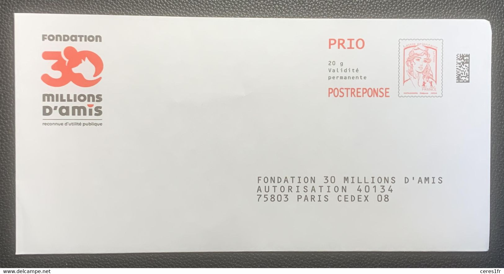 PAP155 - PAP Réponse  Neuf 110x220 Marianne  Ciappa-Kavena Tarif PRIO Repiqué Fondation 30 Millions D'Amis  144527 - PAP : Antwoord /Ciappa-Kavena