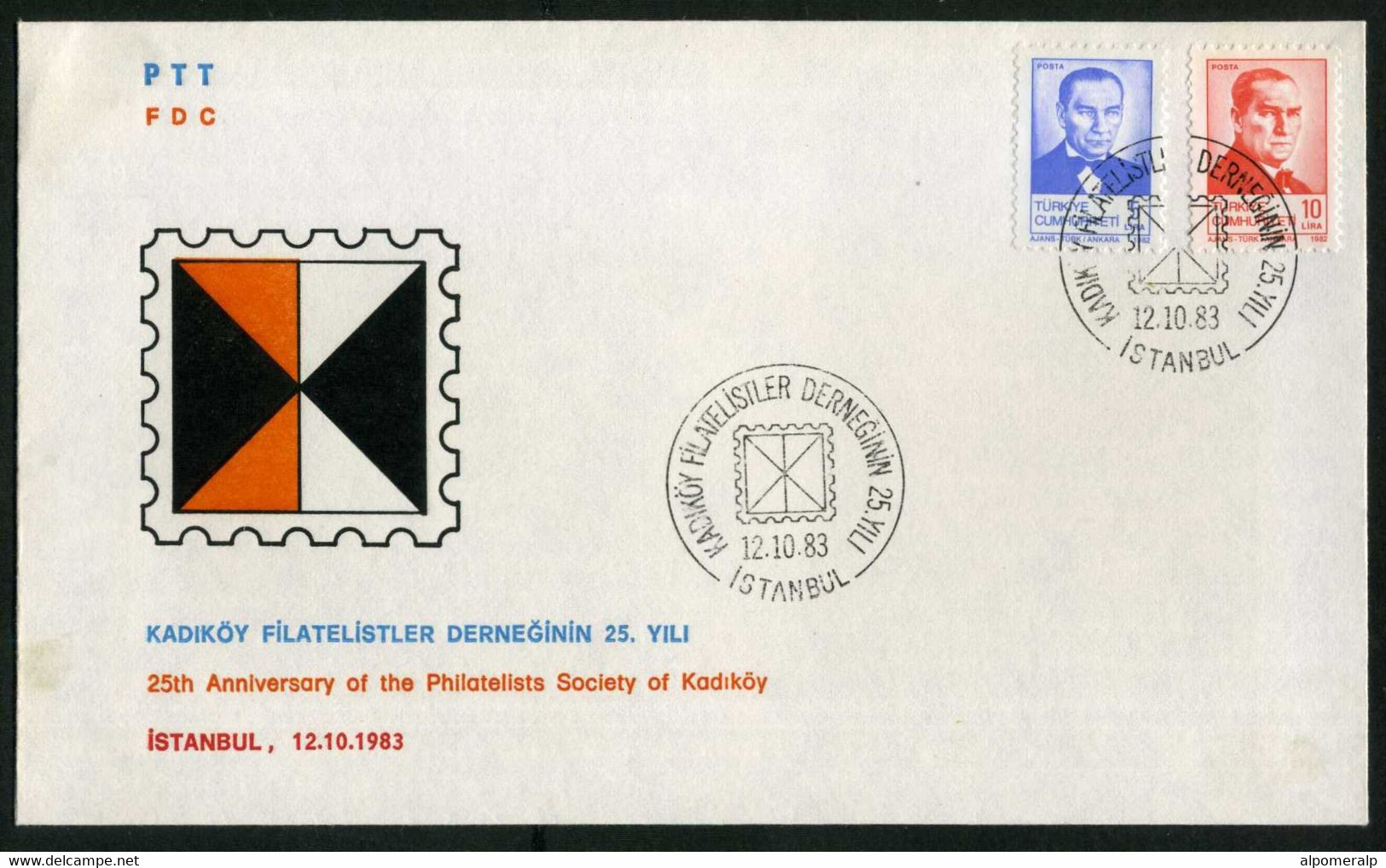 Türkiye 1983 Philatelist Society Of Kadiköy, Istanbul, 25th Anniversary, Special Cover - Cartas & Documentos