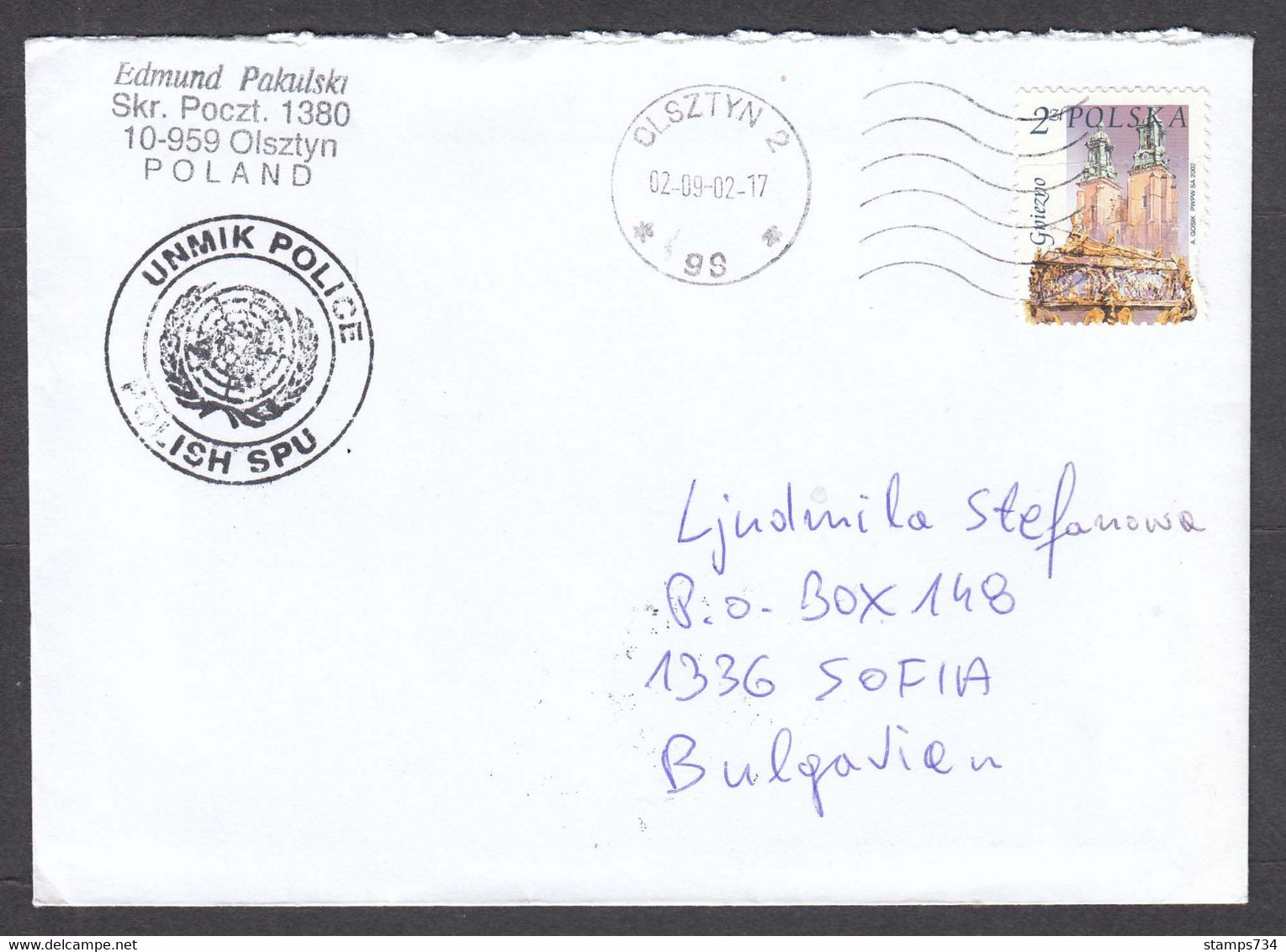 Poland - 07/2002, 2 Zl., UNMIK POLICE, POLISH SPU, Letter Ordinary - Brieven En Documenten