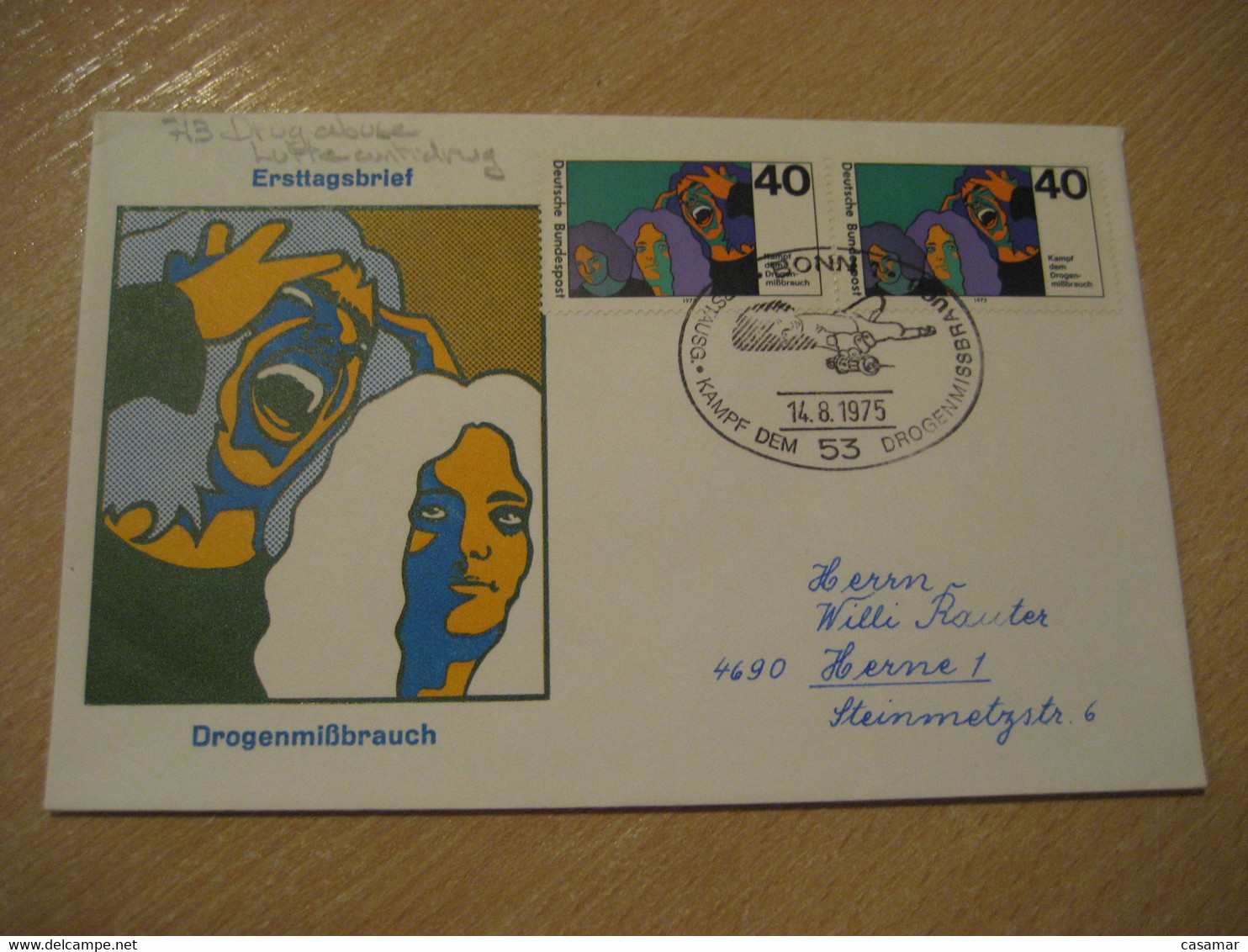 BONN 1975 Yvert 713 Fight Drug Abuse Health Sante FDC Cancel Cover GERMANY - Drugs