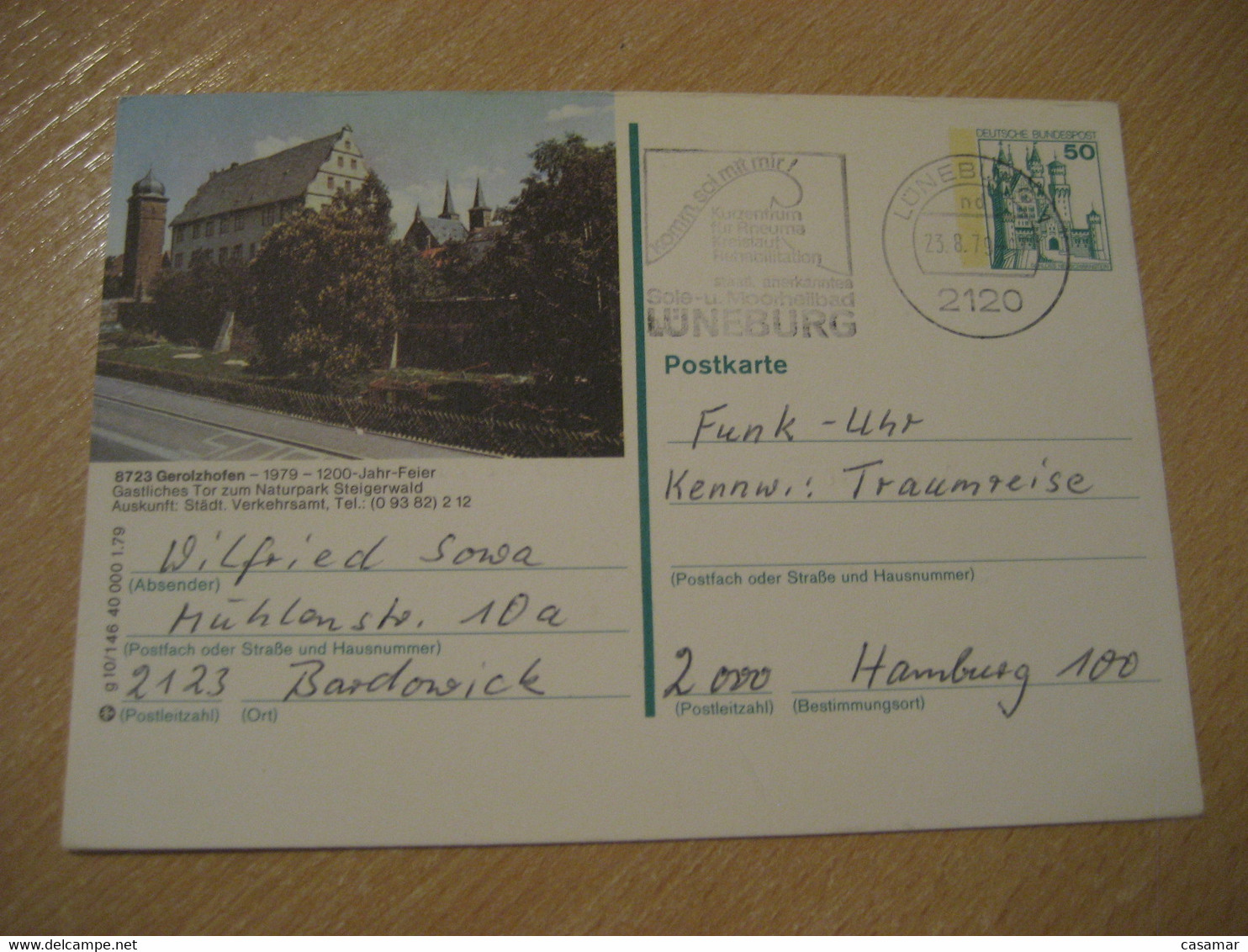 LUNEBURG 1979 Rheuma Rehabilitation Rheumatism Rheumatisme Gerolzhofen Stationery Health Sante Cancel Card GERMANY - Thermalisme